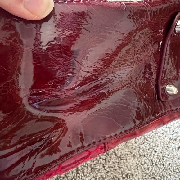 M.C. GENUINE LEATHER RED HANDBAG PURSE SHOULDER FAUX CROC SNAKE - Picture 6 of 12